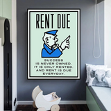 ChandeliersDecor.com-Monopoly Wall Poster-Monopoly Rent Due Card Canvas Wall Art