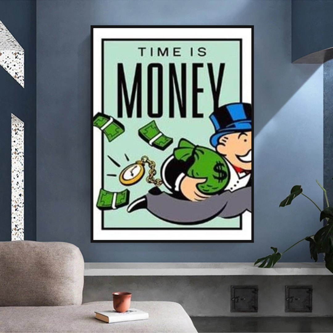 ChandeliersDecor.com-Monopoly Wall Poster-Monopoly Time Is Money Card Canvas Wall Art