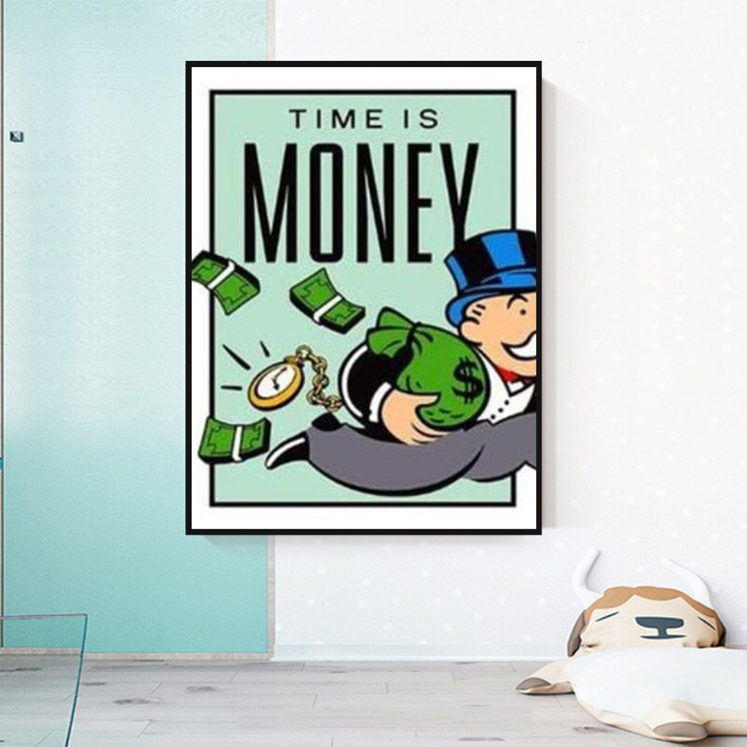 ChandeliersDecor.com-Monopoly Wall Poster-Monopoly Time Is Money Card Canvas Wall Art