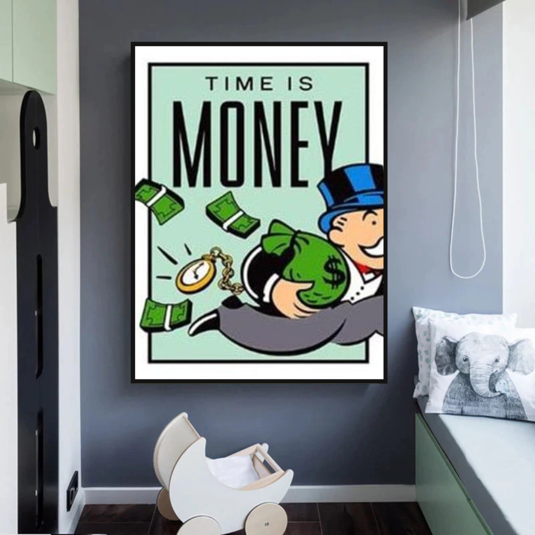 ChandeliersDecor.com-Monopoly Wall Poster-Monopoly Time Is Money Card Canvas Wall Art