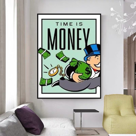 ChandeliersDecor.com-Monopoly Wall Poster-Monopoly Time Is Money Card Canvas Wall Art