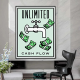 ChandeliersDecor.com-Monopoly Wall Poster-Monopoly Unlimited Cash Flow Card Canvas Wall Art