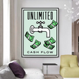 ChandeliersDecor.com-Monopoly Wall Poster-Monopoly Unlimited Cash Flow Card Canvas Wall Art