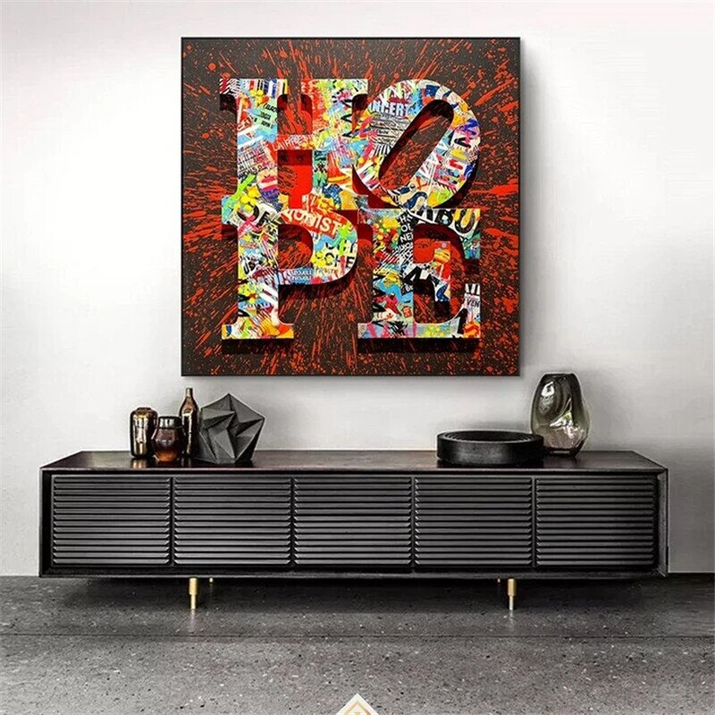 ChandeliersDecor.com-Wall Posters-Motivational Artwork Hope Letter Graffiti Art Paintings Print on Canvas Modern Street Art Posters and Prints Home Decoration