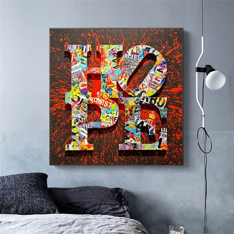 ChandeliersDecor.com-Wall Posters-Motivational Artwork Hope Letter Graffiti Art Paintings Print on Canvas Modern Street Art Posters and Prints Home Decoration