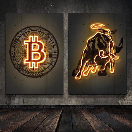 ChandeliersDecor.com-Wall Posters-Neon Prints Gold Bitcoin Canvas Wall Art