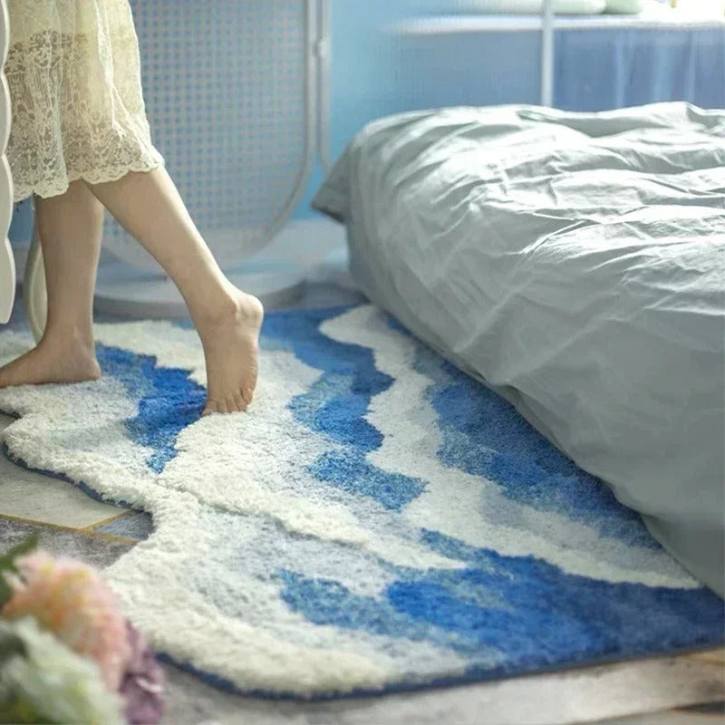 ChandeliersDecor.com-Rugs & Carpets-Ocean Wave Fluffy Blue Lines Rug