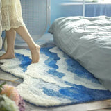 ChandeliersDecor.com-Rugs & Carpets-Ocean Wave Fluffy Blue Lines Rug