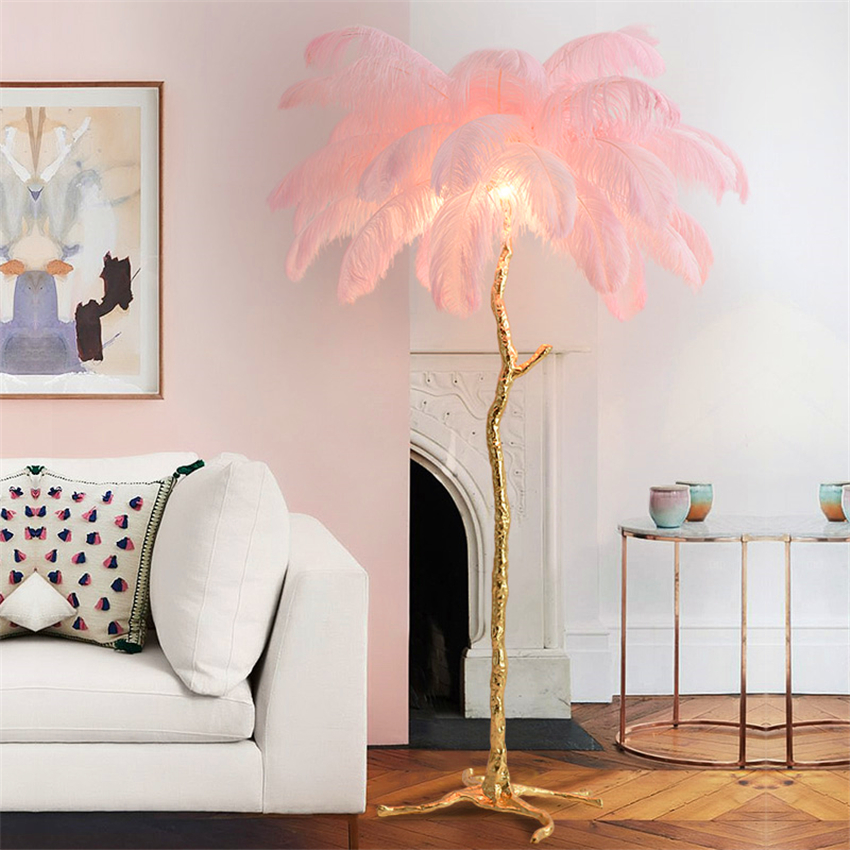 ChandeliersDecor.com-Floor Lamp-Ostrich Feather Floor Lamp: Graceful Lighting Fixture
