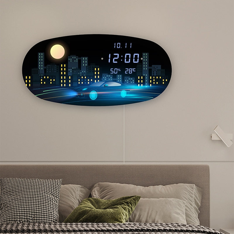 ChandeliersDecor.com-Wall Clocks-Oval Digital Wall Clock: Accurate Timekeeping Sleek Design