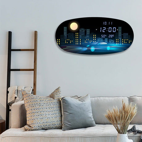 ChandeliersDecor.com-Wall Clocks-Oval Digital Wall Clock: Accurate Timekeeping Sleek Design