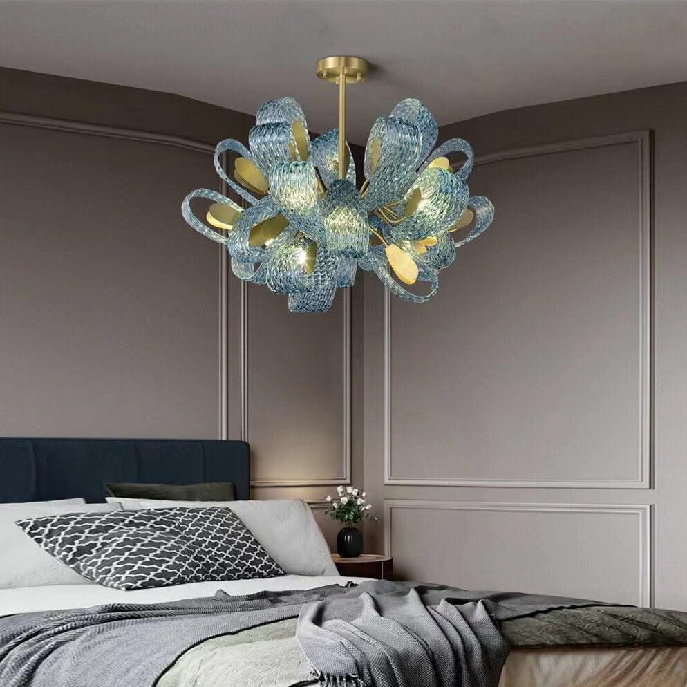 ChandeliersDecor.com-Chandeliers-Peacock Blue Glass Chandelier: Stunning Lighting Fixtures
