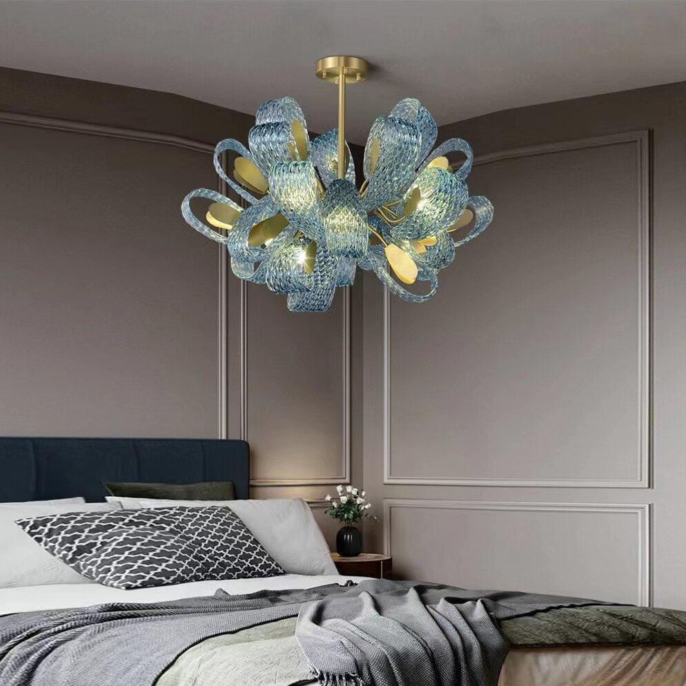 ChandeliersDecor.com-Chandeliers-Peacock Blue Glass Chandelier: Stunning Lighting Fixtures