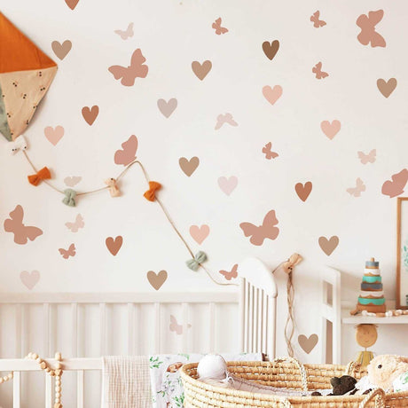 ChandeliersDecor.com-Kids Nursery Bohemian Wall Decals-Pink Butterfly Boho Heart Stickers: Kids Wall Decal