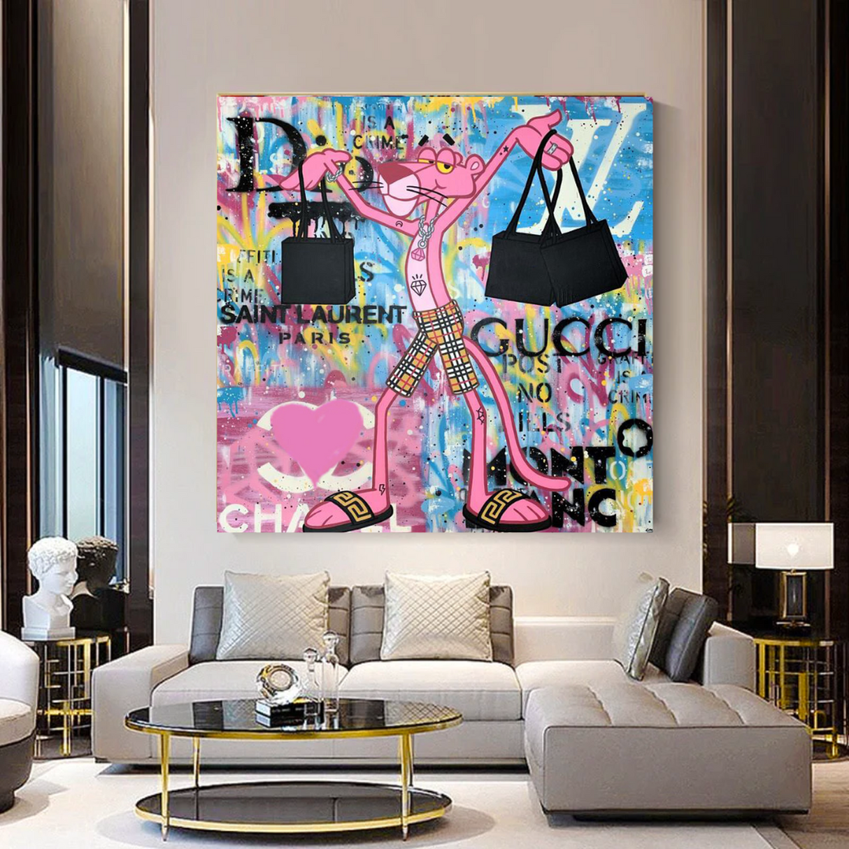 ChandeliersDecor.com-Wall Posters-Pink Panther Shopping Canvas Wall Art