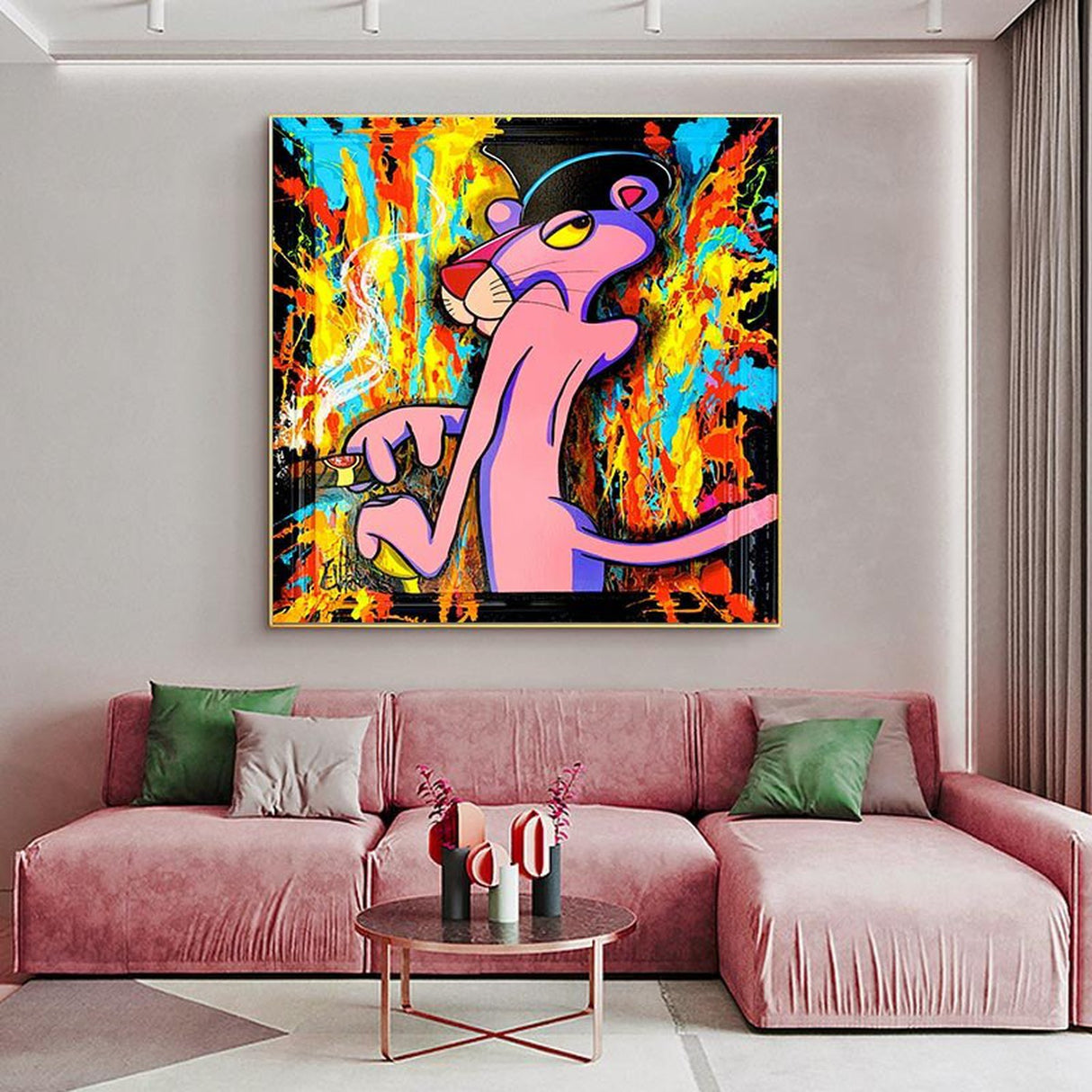 ChandeliersDecor.com-Wall Posters-Pink Panther Wall Art: Unique Smoking Decor