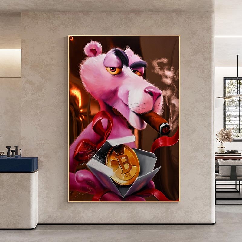 ChandeliersDecor.com-Wall Posters-Pink Panther Wall Art - Vibrant Smoking Artwork