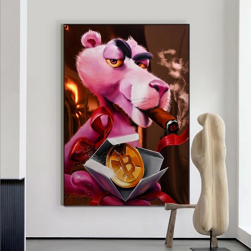 ChandeliersDecor.com-Wall Posters-Pink Panther Wall Art - Vibrant Smoking Artwork