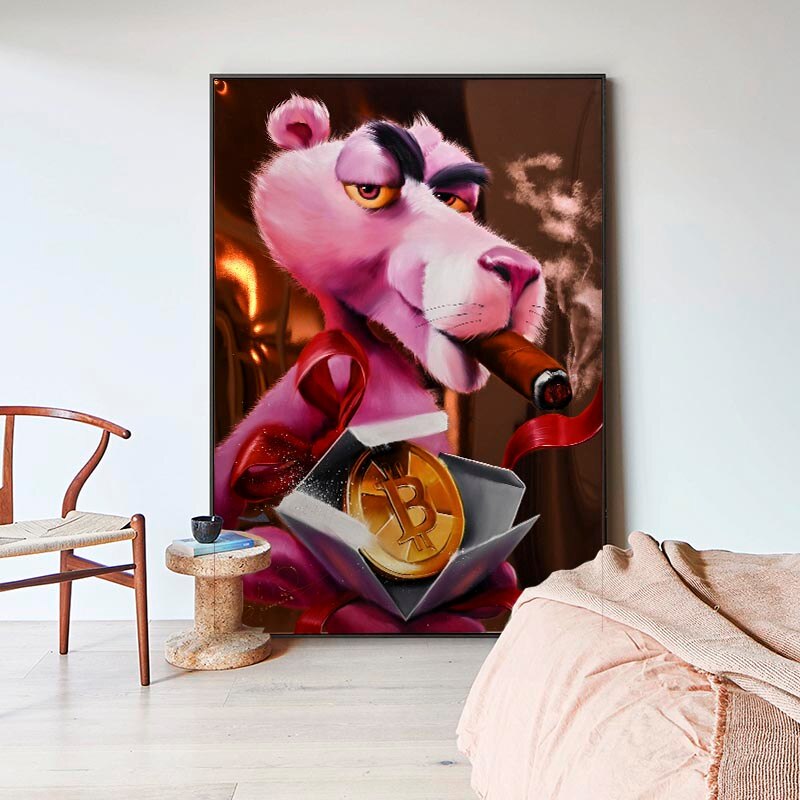ChandeliersDecor.com-Wall Posters-Pink Panther Wall Art - Vibrant Smoking Artwork