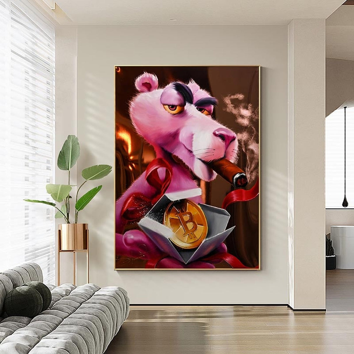 ChandeliersDecor.com-Wall Posters-Pink Panther Wall Art - Vibrant Smoking Artwork
