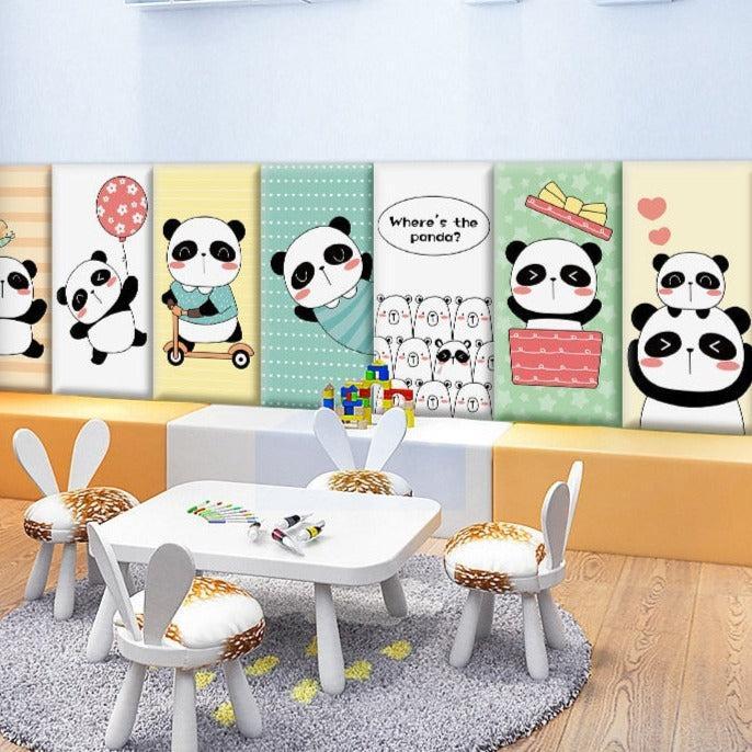 ChandeliersDecor.com-Padded Walls-Playful Jungle Pandas Kids Wall Padded Safety Cushions