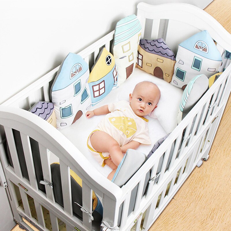 ChandeliersDecor.com-Crib Bumper-Plush Baby Bed Bumper House Theme | Baby Bedding Set Accessories | Infant Crib Bumpers