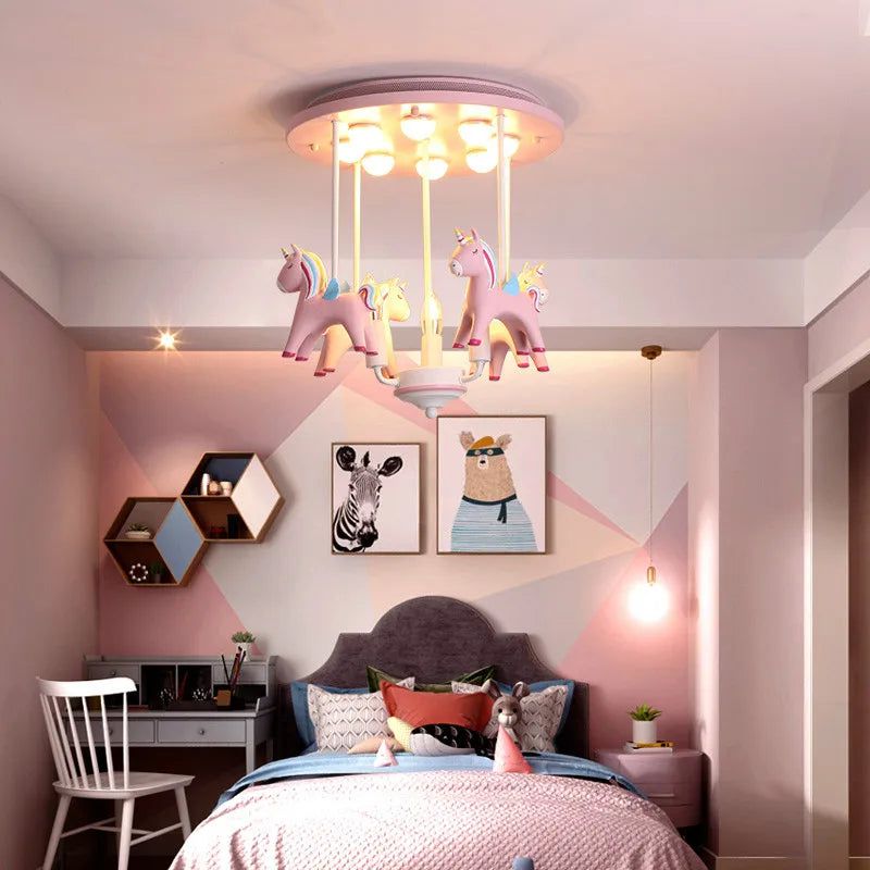 ChandeliersDecor.com-Kids Room Nursery Lighting-Pony Merry Go Round Pink Ceiling Light