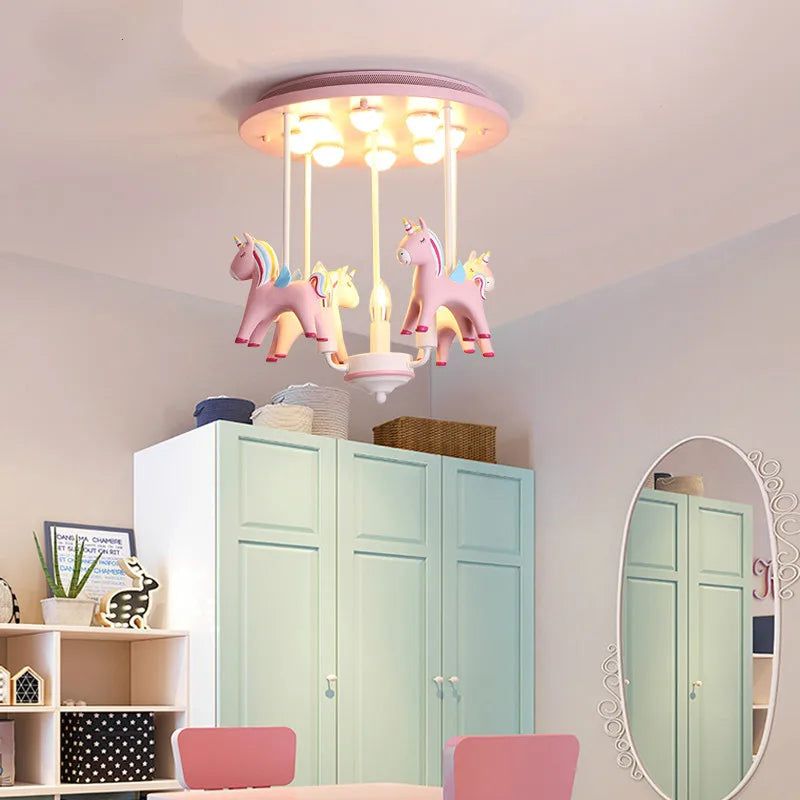 ChandeliersDecor.com-Kids Room Nursery Lighting-Pony Merry Go Round Pink Ceiling Light