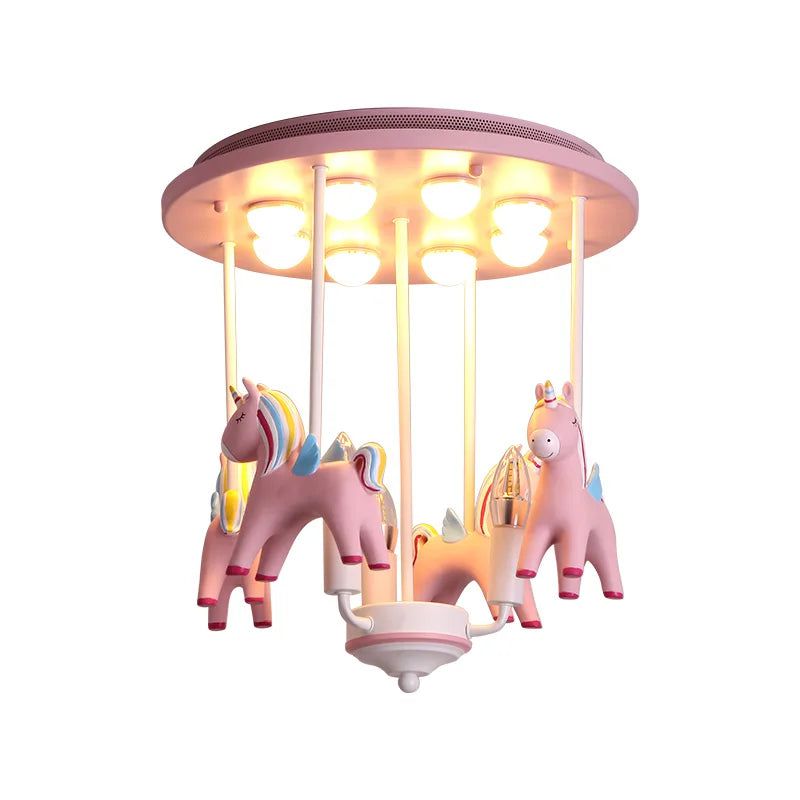 ChandeliersDecor.com-Kids Room Nursery Lighting-Pony Merry Go Round Pink Ceiling Light