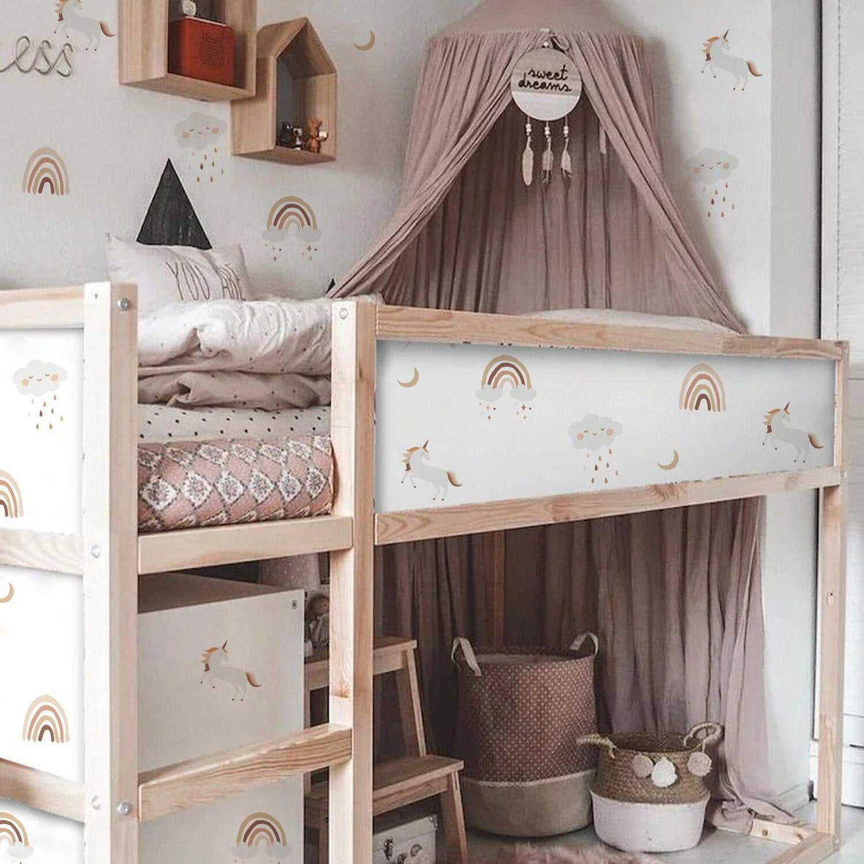 ChandeliersDecor.com-Kids Nursery Bohemian Wall Decals-Rain Clouds Rainbow Wall Decal: Vibrant and Beautiful