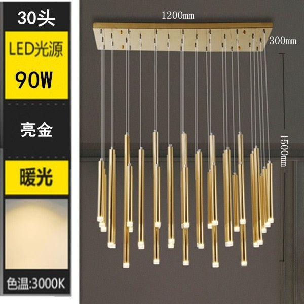 ChandeliersDecor.com-Kitchen Island-Rectangle LED Restaurant Chandelier - Modern Golden Hanging Lamp