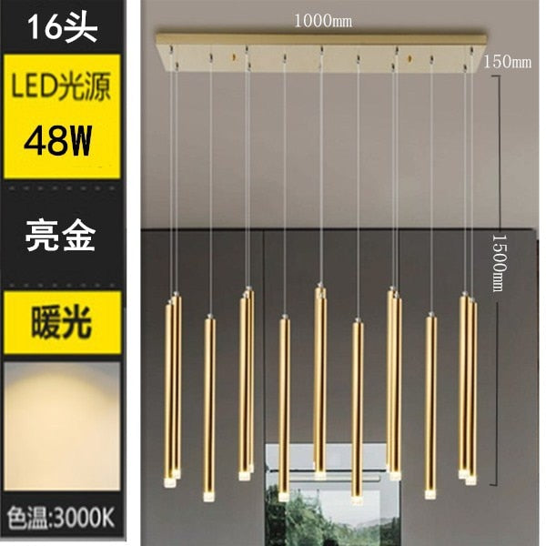 ChandeliersDecor.com-Kitchen Island-Rectangle LED Restaurant Chandelier - Modern Golden Hanging Lamp