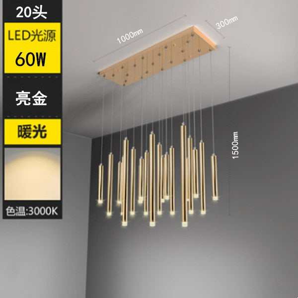 ChandeliersDecor.com-Kitchen Island-Rectangle LED Restaurant Chandelier - Modern Golden Hanging Lamp