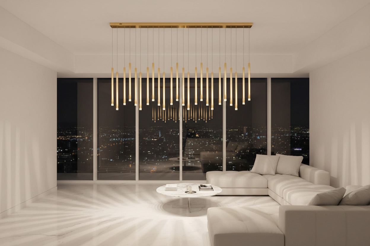 Rectangle LED Restaurant Chandelier - Modern Golden Hanging Lamp-ChandeliersDecor.com