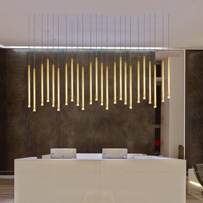 ChandeliersDecor.com-Kitchen Island-Rectangle LED Restaurant Chandelier - Modern Golden Hanging Lamp