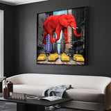 ChandeliersDecor.com-Wall Posters-Red Animals Elephant Pink Rhino Canvas Wall Art