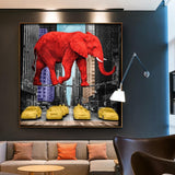 ChandeliersDecor.com-Wall Posters-Red Animals Elephant Pink Rhino Canvas Wall Art