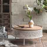 ChandeliersDecor.com-Coffee Tables-Retro Round Pine Wood Coffee Table Set of 3