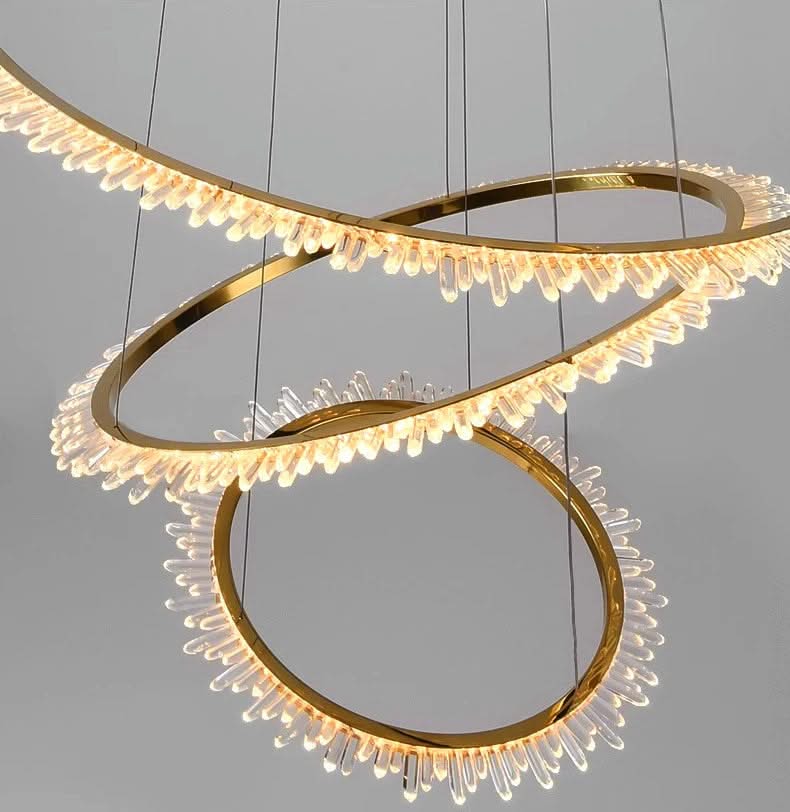 Rings Crystal LED Staircase Chandelier: Elegance-ChandeliersDecor.com