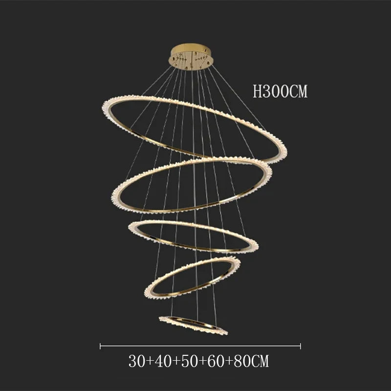 ChandeliersDecor.com-Staircase Chandelier-Rings Crystal LED Staircase Chandelier: Elegance