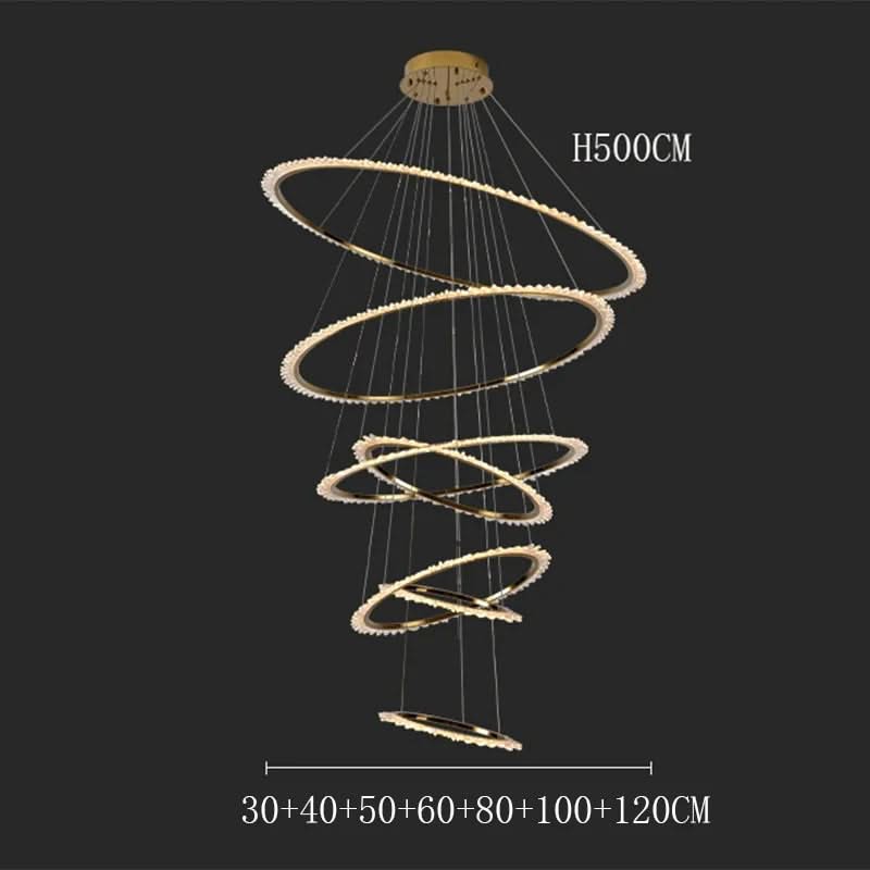 Rings Crystal LED Staircase Chandelier: Elegance-ChandeliersDecor.com
