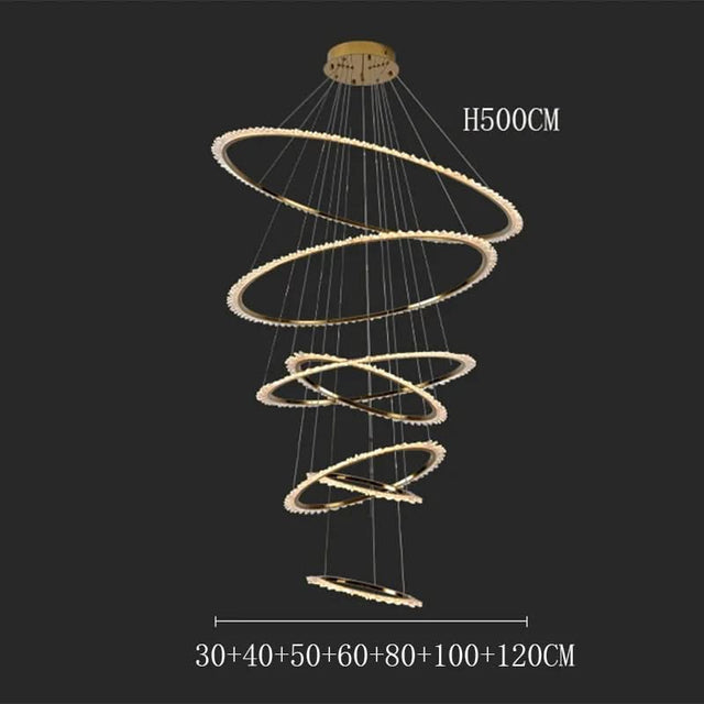 Rings Crystal LED Staircase Chandelier: Elegance-ChandeliersDecor.com