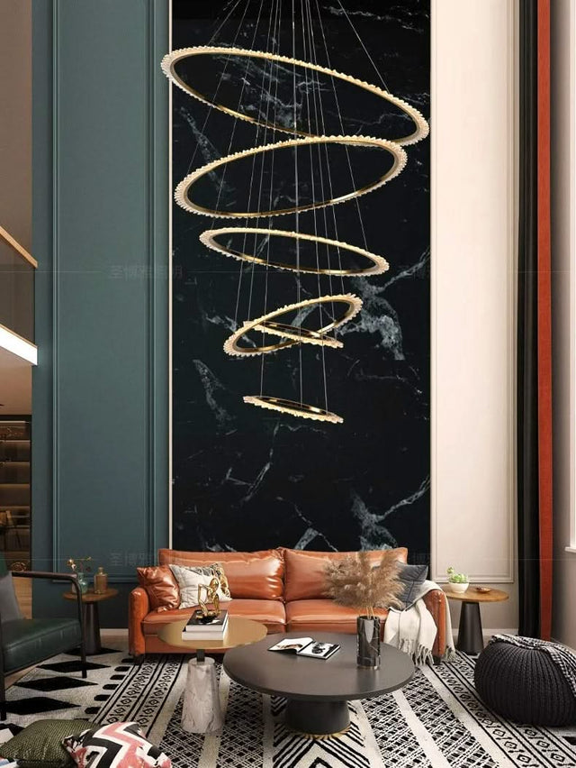 Rings Crystal LED Staircase Chandelier: Elegance-ChandeliersDecor.com