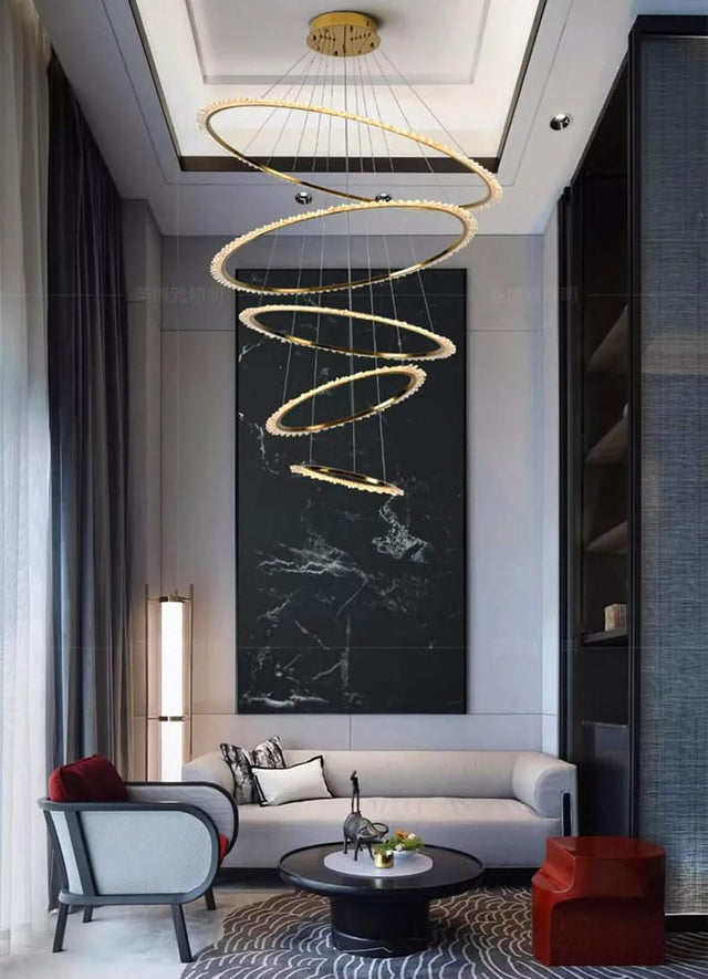 Rings Crystal LED Staircase Chandelier: Elegance-ChandeliersDecor.com