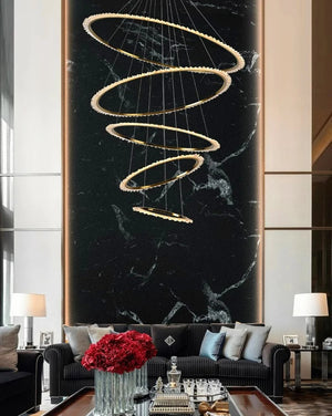 ChandeliersDecor.com-Staircase Chandelier-Rings Crystal LED Staircase Chandelier: Elegance