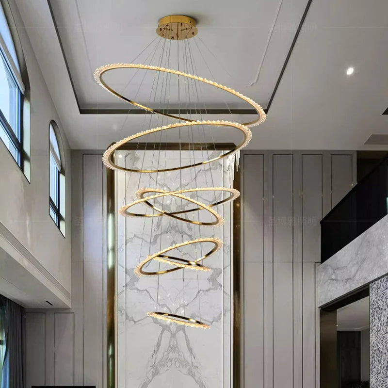 ChandeliersDecor.com-Staircase Chandelier-Rings Crystal LED Staircase Chandelier: Elegance