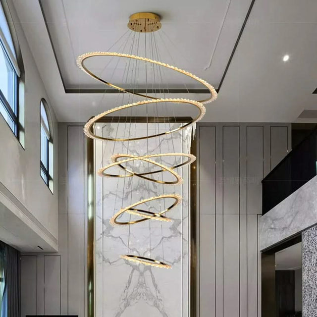 Rings Crystal LED Staircase Chandelier: Elegance-ChandeliersDecor.com