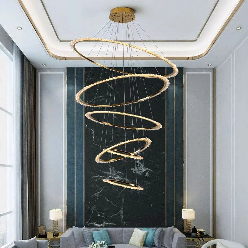 ChandeliersDecor.com-Staircase Chandelier-Rings Crystal LED Staircase Chandelier: Elegance