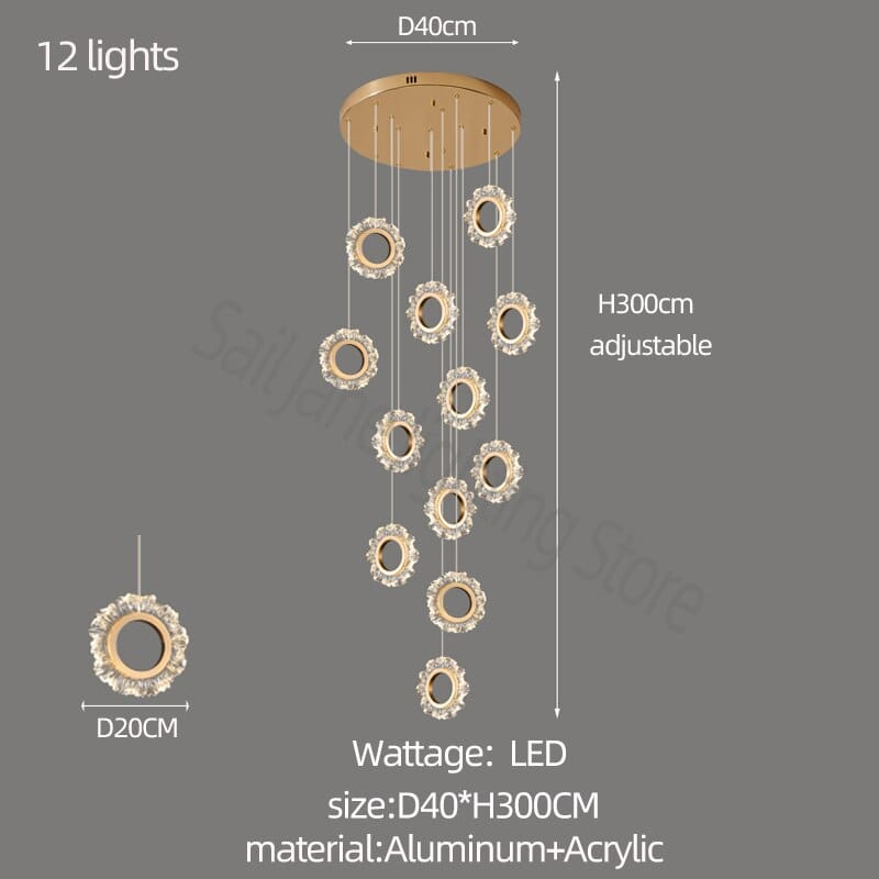 ChandeliersDecor.com-Staircase Chandelier-Rings LED Light Staircase Chandelier – Style Your Staircase