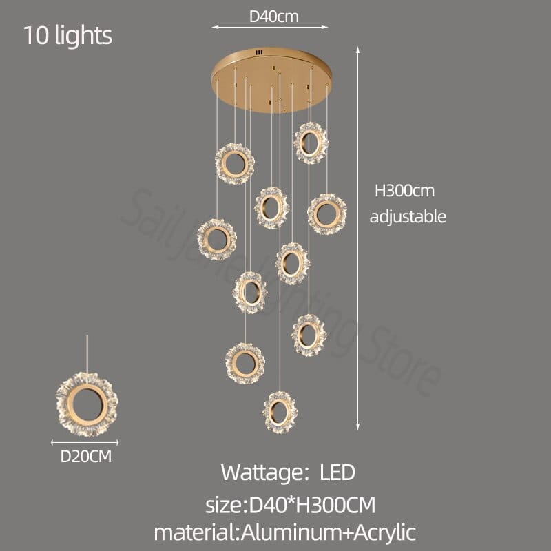 ChandeliersDecor.com-Staircase Chandelier-Rings LED Light Staircase Chandelier – Style Your Staircase